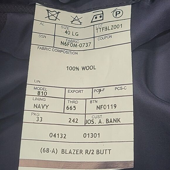 Jos A Bank Blazer Mens 40 Long Navy Blue Tailored Fit Wool Traveler's Collection - Picture 7 of 10